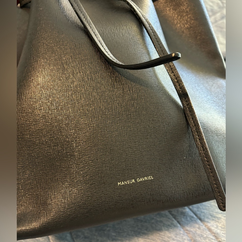 Mansur Gavriel Black Leather Bucket Bag with Red Interior - Picture 2 of 9